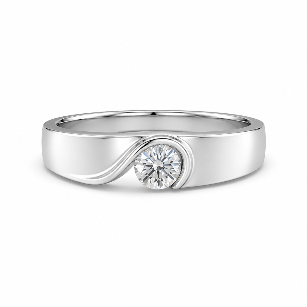 Platinum wave wedding band with single centre diamond | Tayam Jewellery Sydney CBD