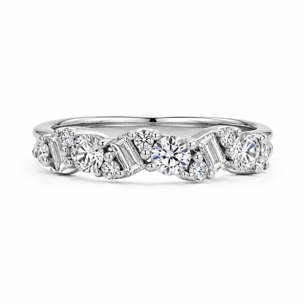 18K gold starry wedding band with princess cut and round diamonds | Tayam Sydney CBD