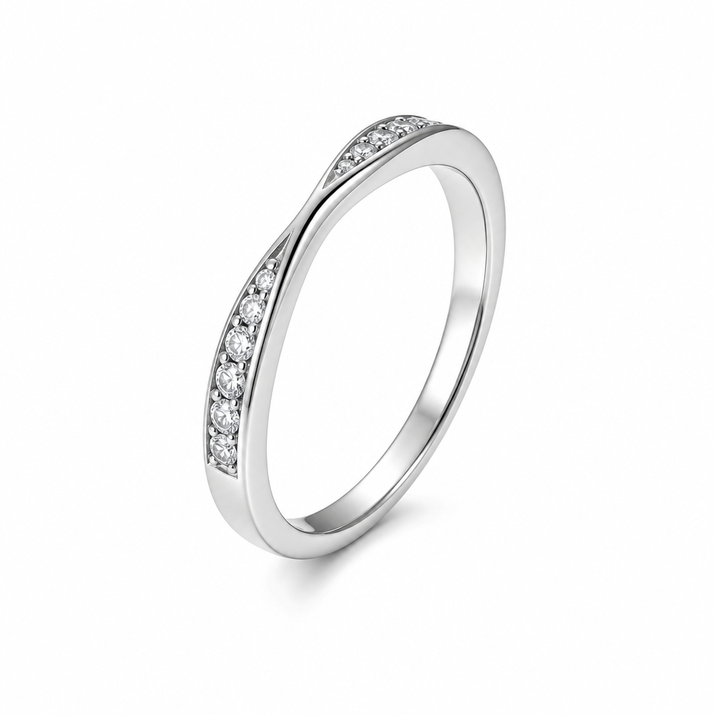 Infinity diamond band close-up — pave set 18K gold wedding ring | Tayam Sydney