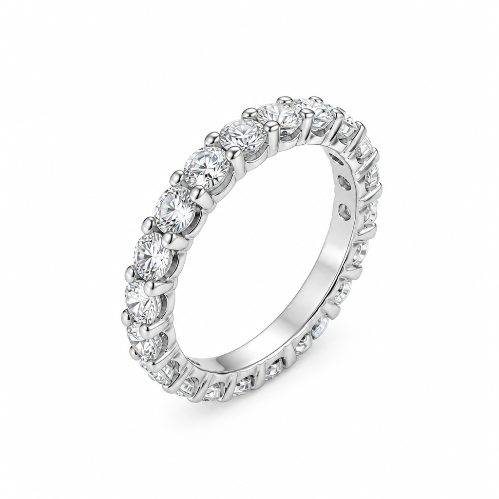 U prong scalloped eternity setting close-up — platinum diamond band | Tayam Sydney