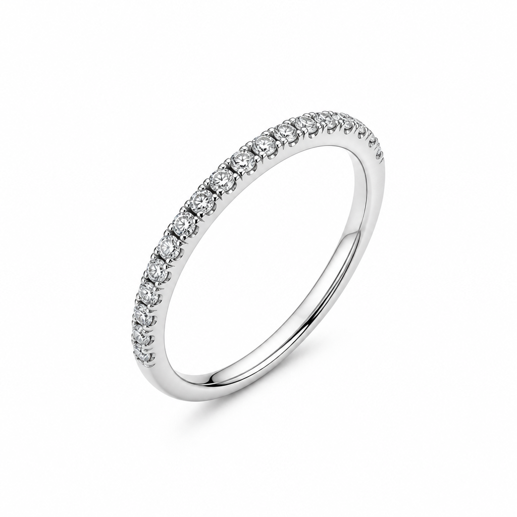 Claw set diamond band close-up — 18K gold half eternity ring | Tayam Sydney