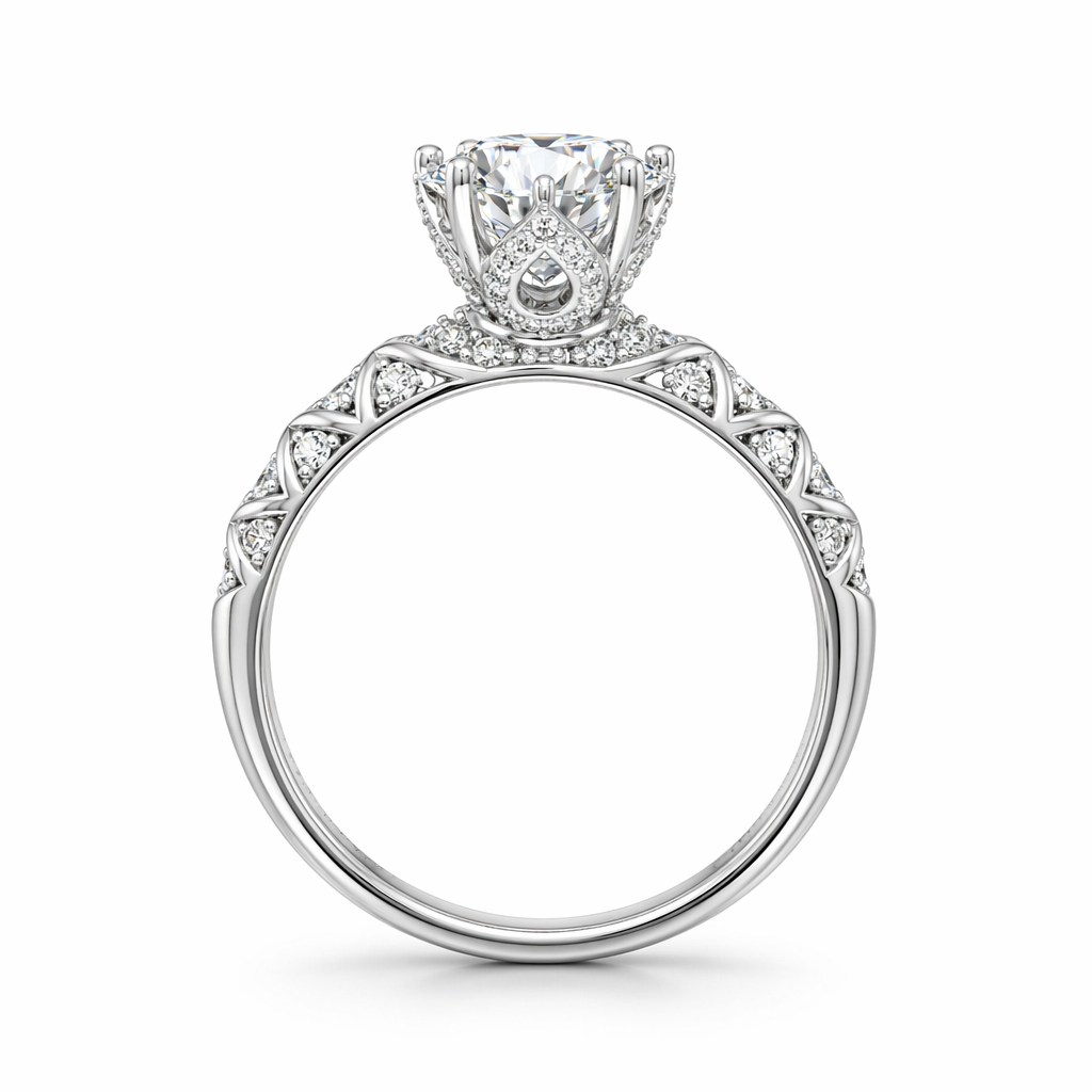 1ct lab round flower ring | Tayam Jewellery