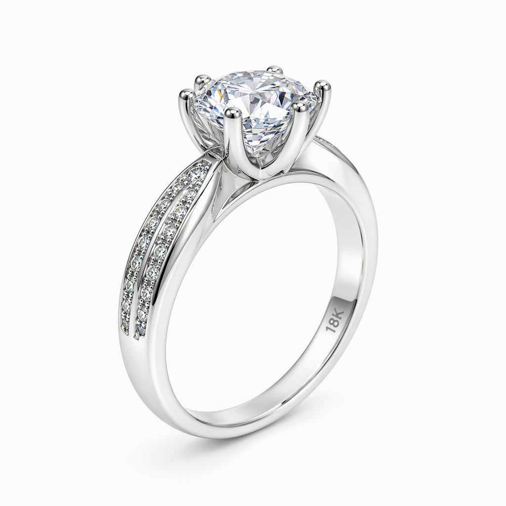 Double row diamond band solitaire close-up — 1ct D/E VVS lab grown | Tayam Sydney