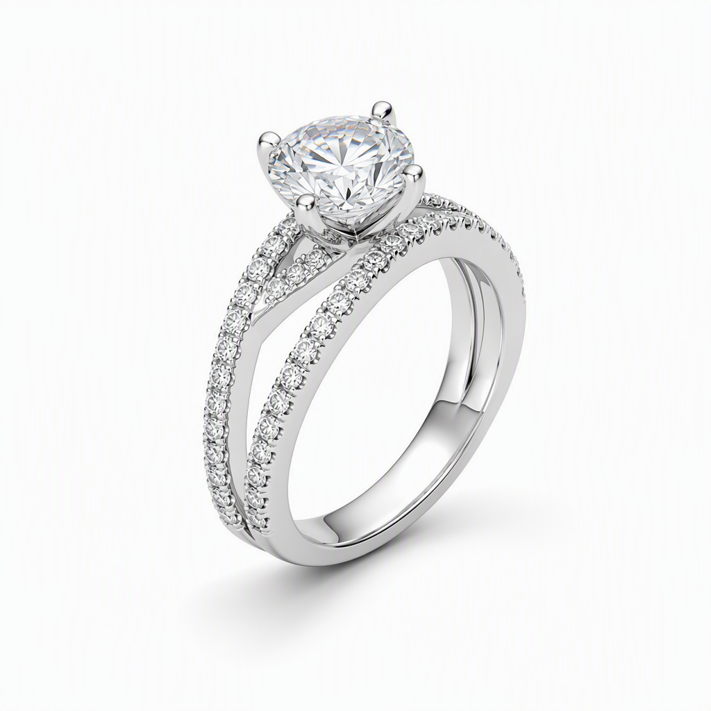Ribbon band diamond ring close-up — triple row pave 1ct D/E VVS lab grown | Tayam
