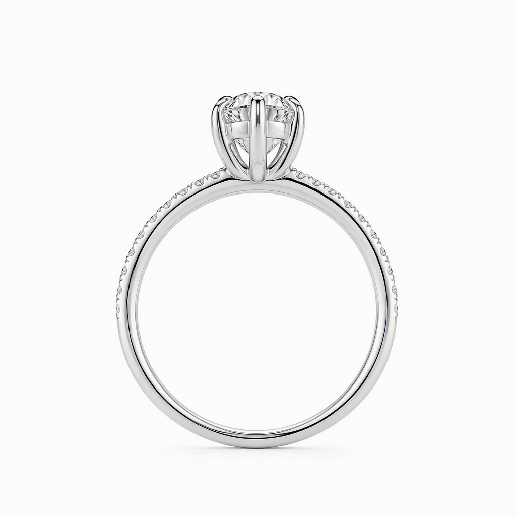 Pear engagement ring side profile — diamond set band bespoke Sydney CBD | Tayam