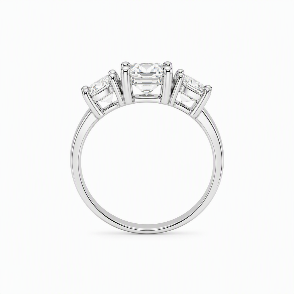 Three stone engagement ring side profile — bespoke Sydney CBD | Tayam Jewellery