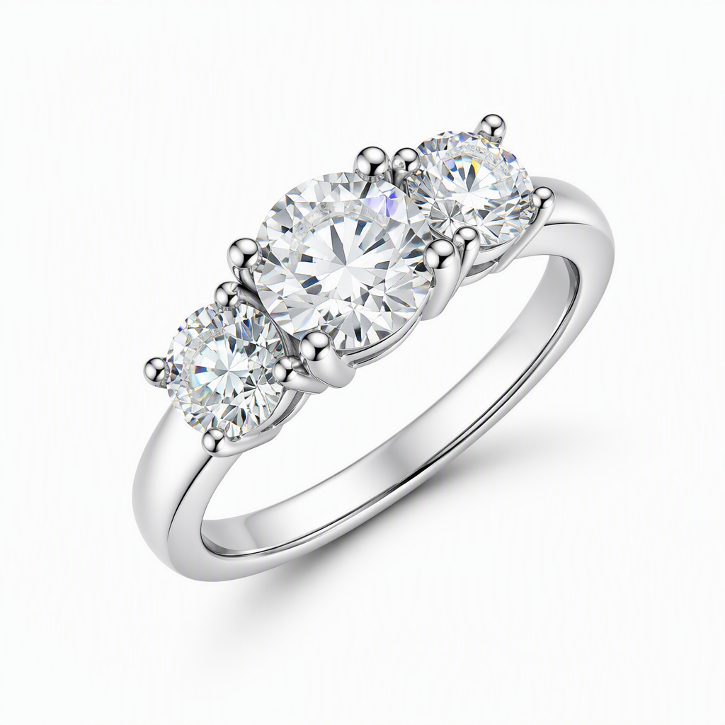 Trilogy diamond ring close-up — 1ct D/E VVS lab grown centre stone | Tayam Sydney
