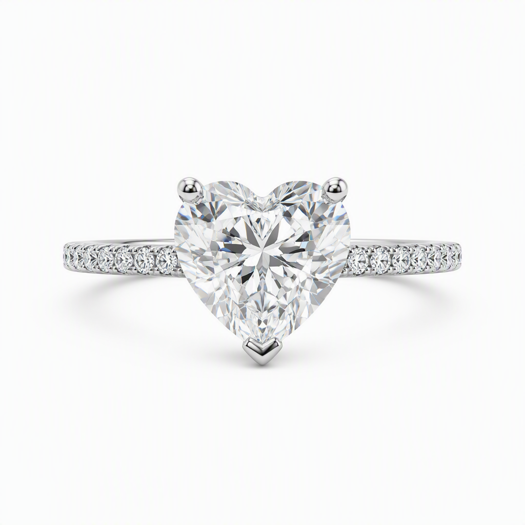1.5ct heart shape lab grown diamond engagement ring with pave diamond band | Tayam Sydney