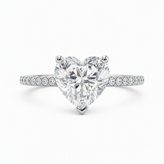1.5ct heart shape lab grown diamond engagement ring with pave diamond band | Tayam Sydney