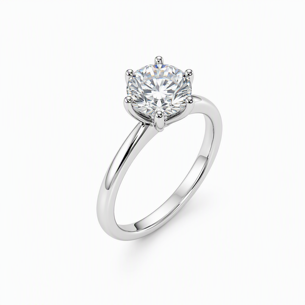 1ct round lab grown diamond six claw solitaire engagement ring plain band | Tayam Sydney