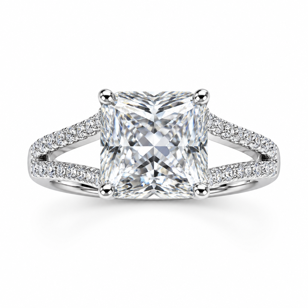 1ct princess cut lab grown diamond engagement ring on split diamond band | Tayam Sydney