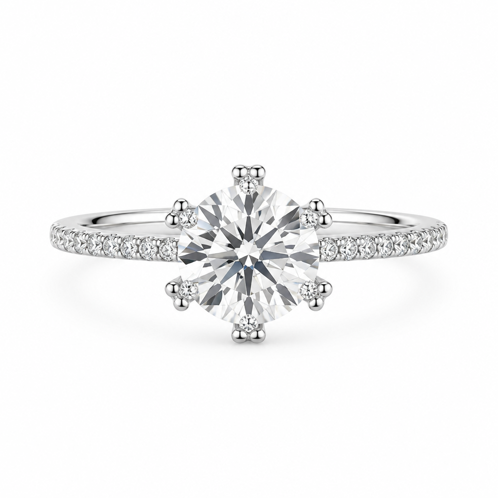 1ct round lab grown diamond engagement ring with snowflake diamond claws | Tayam Sydney