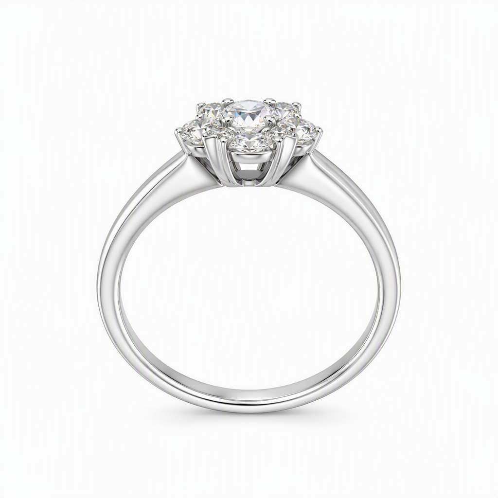 Diamond flower cluster ring side profile — bespoke Sydney CBD | Tayam Jewellery
