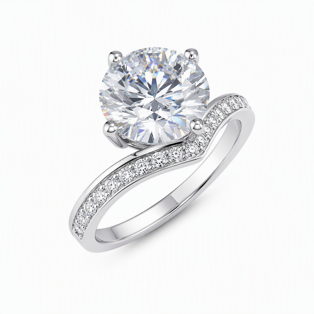 V band engagement ring side profile — sits flush with wedding band | Tayam Sydney
