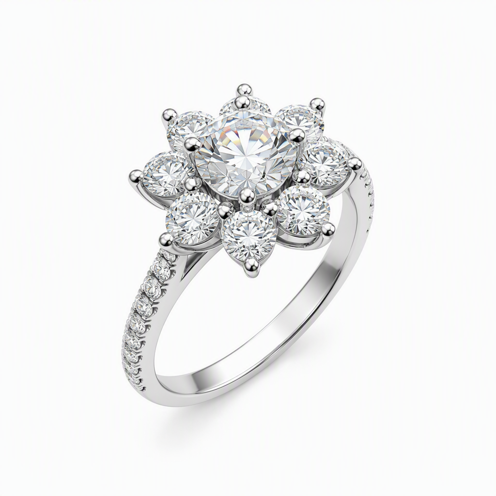 Sunflower cluster engagement ring side profile — bespoke Sydney CBD | Tayam