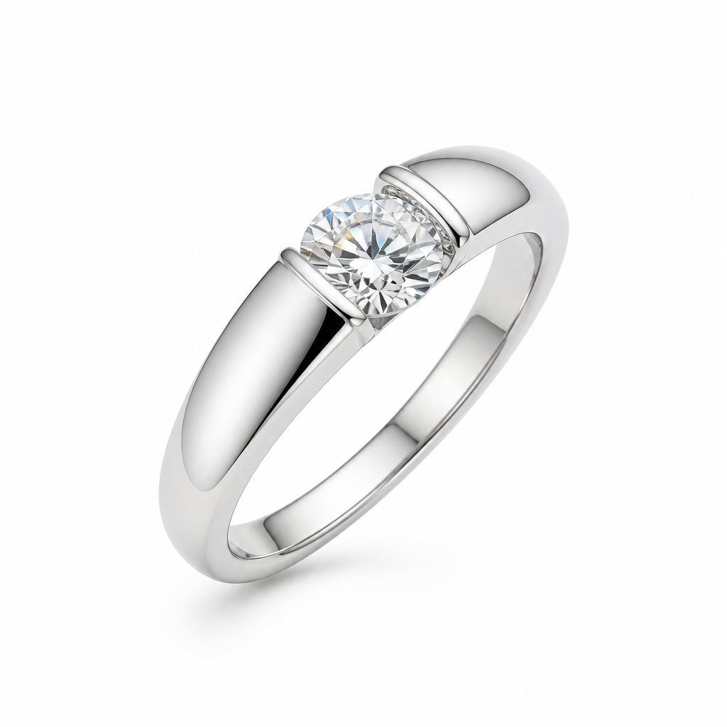 Wide plain band ring close-up — half carat D/E VVS lab grown diamond | Tayam