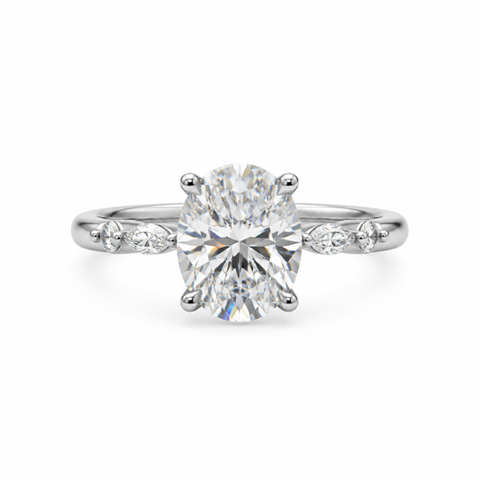 1.5ct oval lab grown diamond engagement ring with marquise diamond band | Tayam Sydney