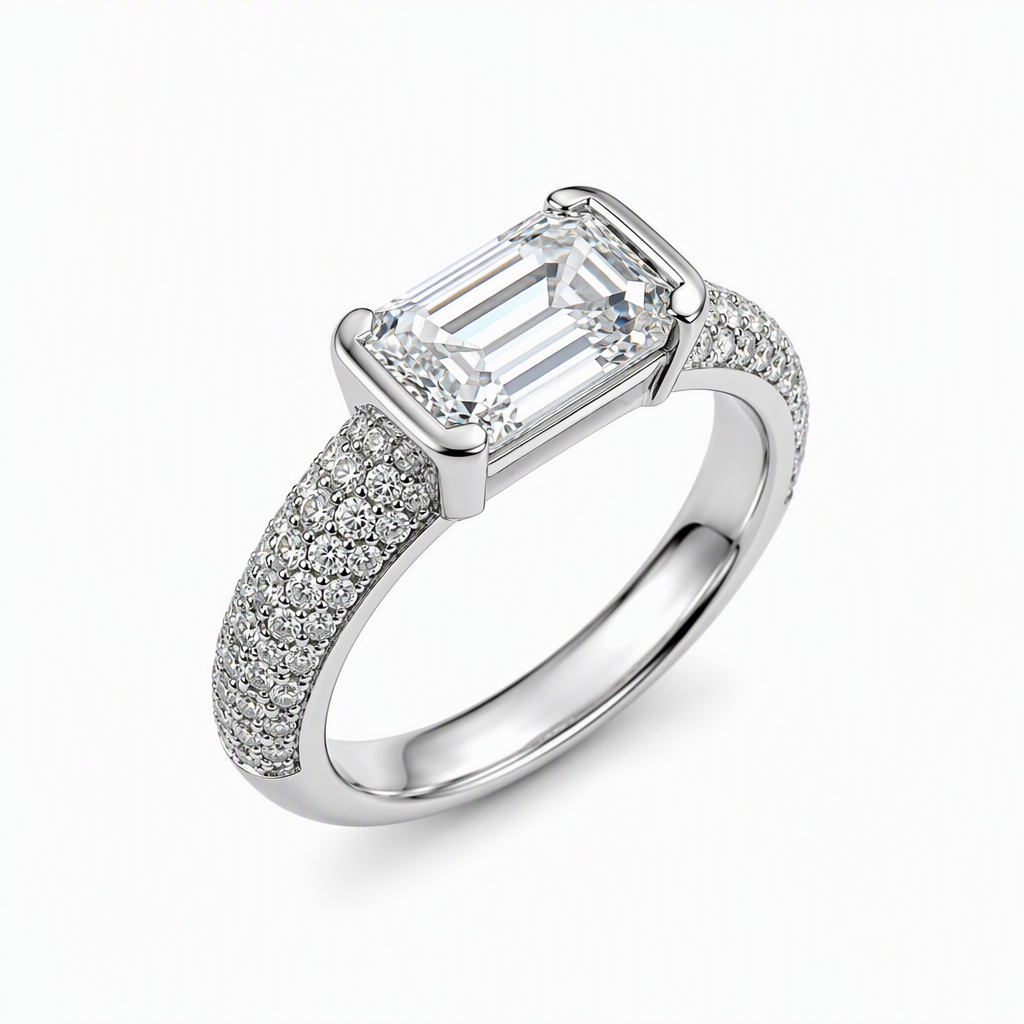Honeycomb hexagonal diamond band close-up — 1ct emerald cut D/E VVS | Tayam Sydney