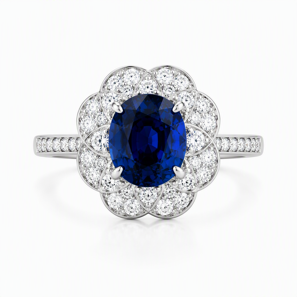 3.13ct royal blue sapphire diamond floral ring — convertible pendant platinum | Tayam Sydney CBD