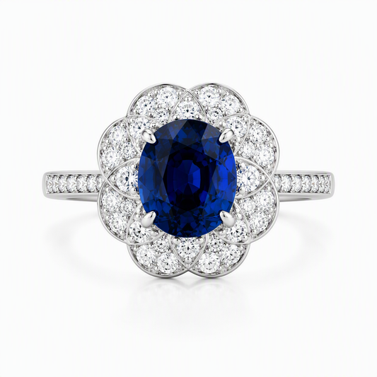 3.13ct royal blue sapphire diamond floral ring — convertible pendant platinum | Tayam Sydney CBD
