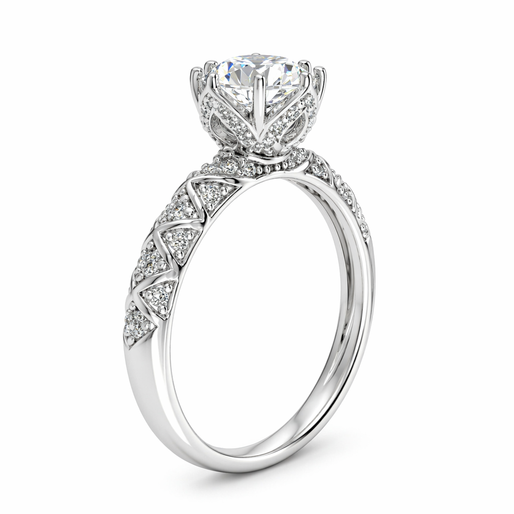 1ct lab round flower ring | Tayam Jewellery