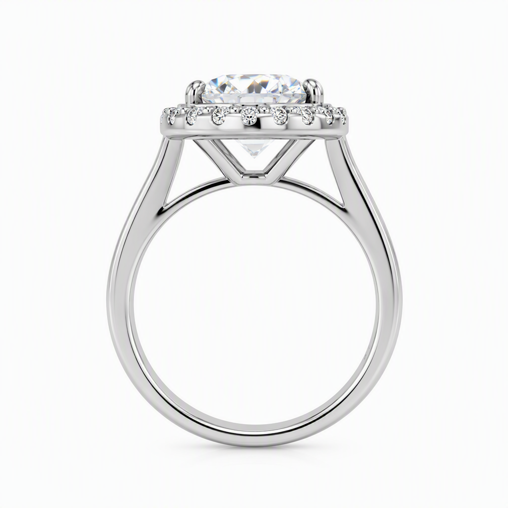 Diamond halo engagement ring close-up — 3ct D/E VVS lab grown centre stone | Tayam Sydney