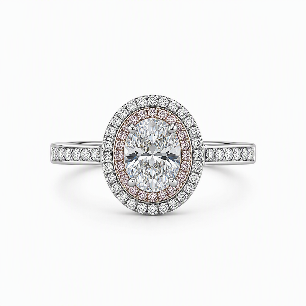 1ct oval lab grown diamond double halo engagement ring | Tayam Sydney CBD
