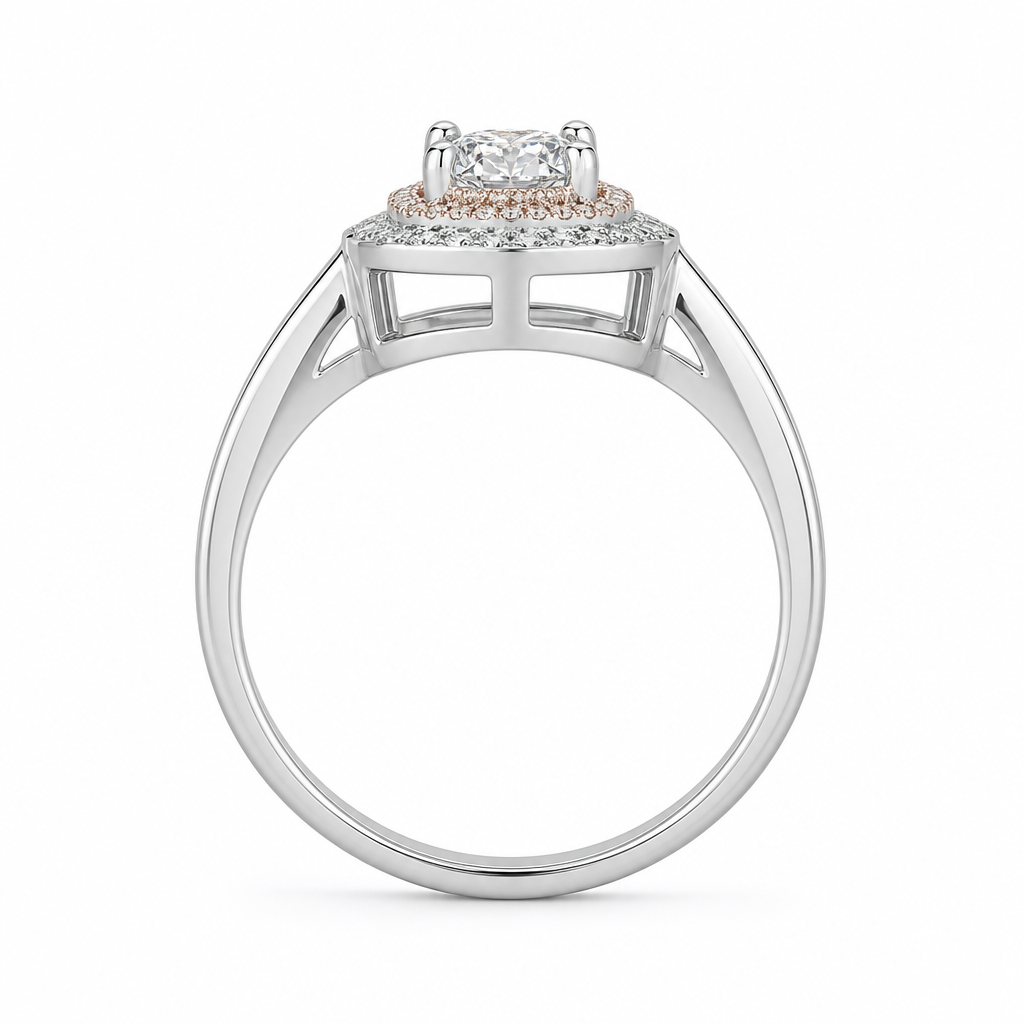 Oval double halo diamond ring close-up — 1ct D/E VVS lab grown | Tayam Sydney