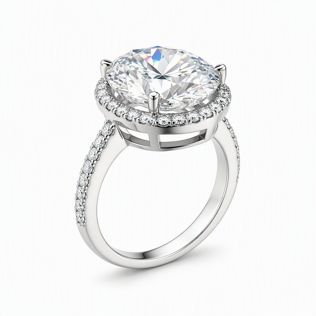 Large oval halo diamond ring close-up — 3ct D/E VVS lab grown | Tayam Sydney