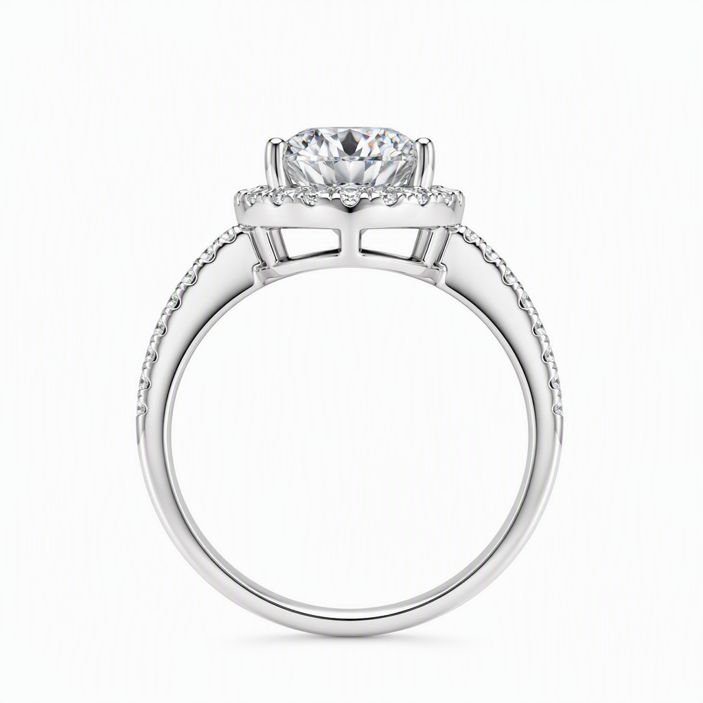 3ct oval lab grown diamond halo engagement ring with pave diamond band | Tayam Sydney CBD