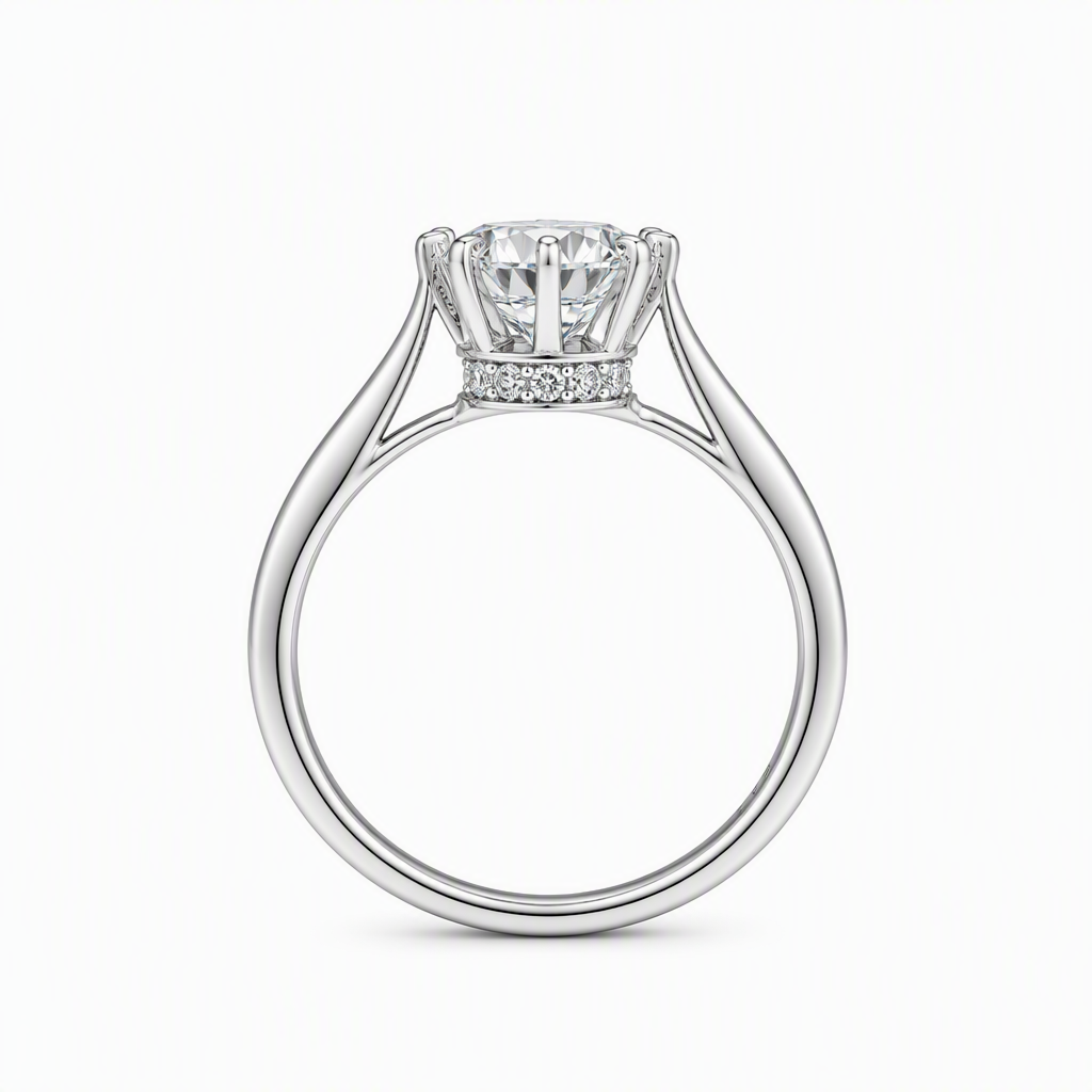 Classic solitaire engagement ring side profile — slim band, bespoke Sydney CBD | Tayam