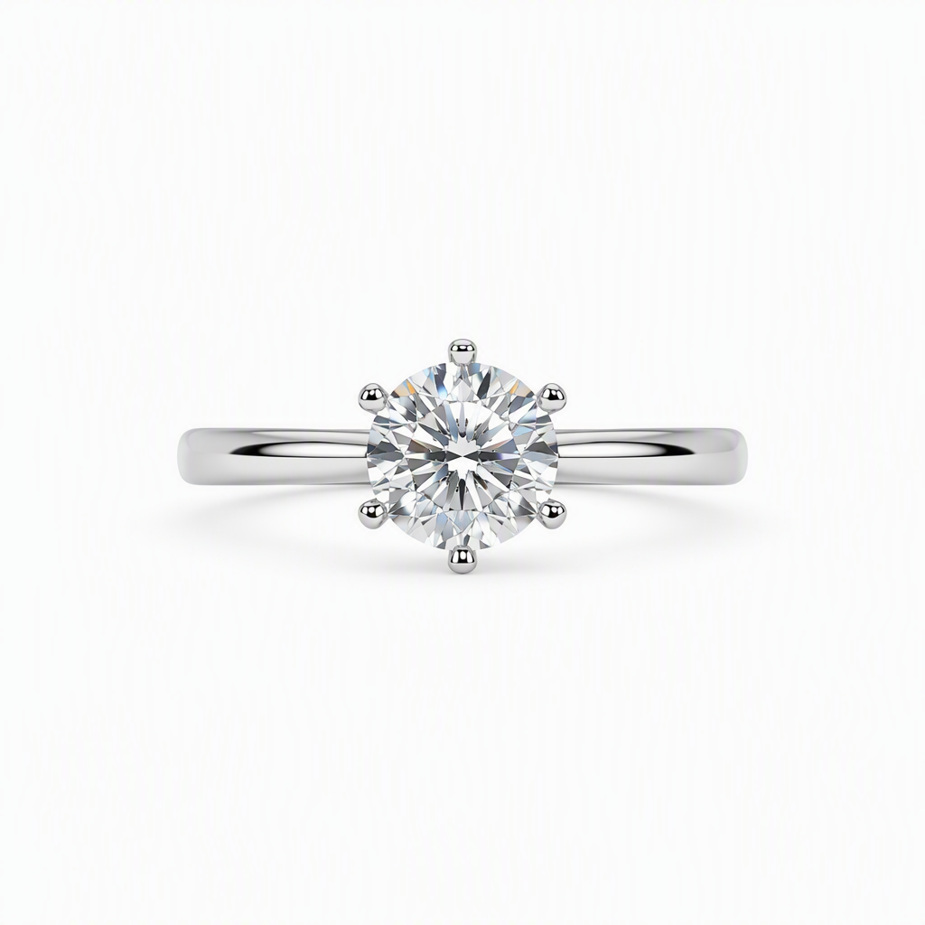 Six claw solitaire diamond ring close-up — 1ct D/E VVS lab grown | Tayam Sydney