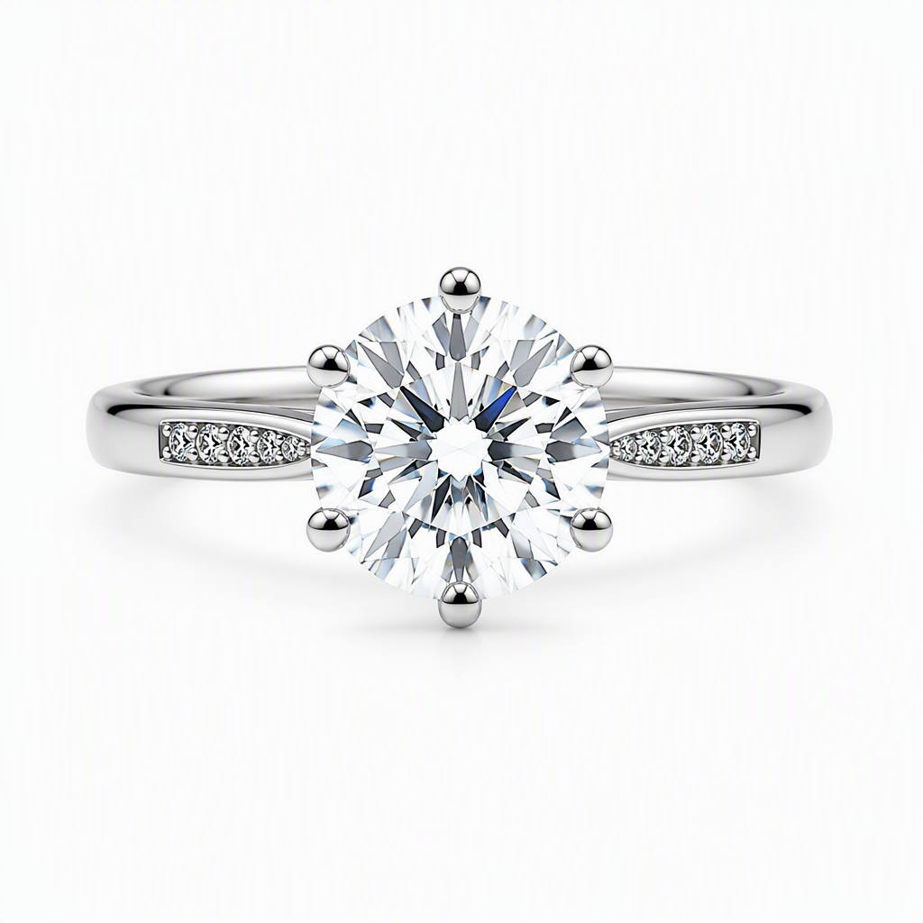 1ct round lab grown diamond solitaire engagement ring with pave diamond band | Tayam Sydney