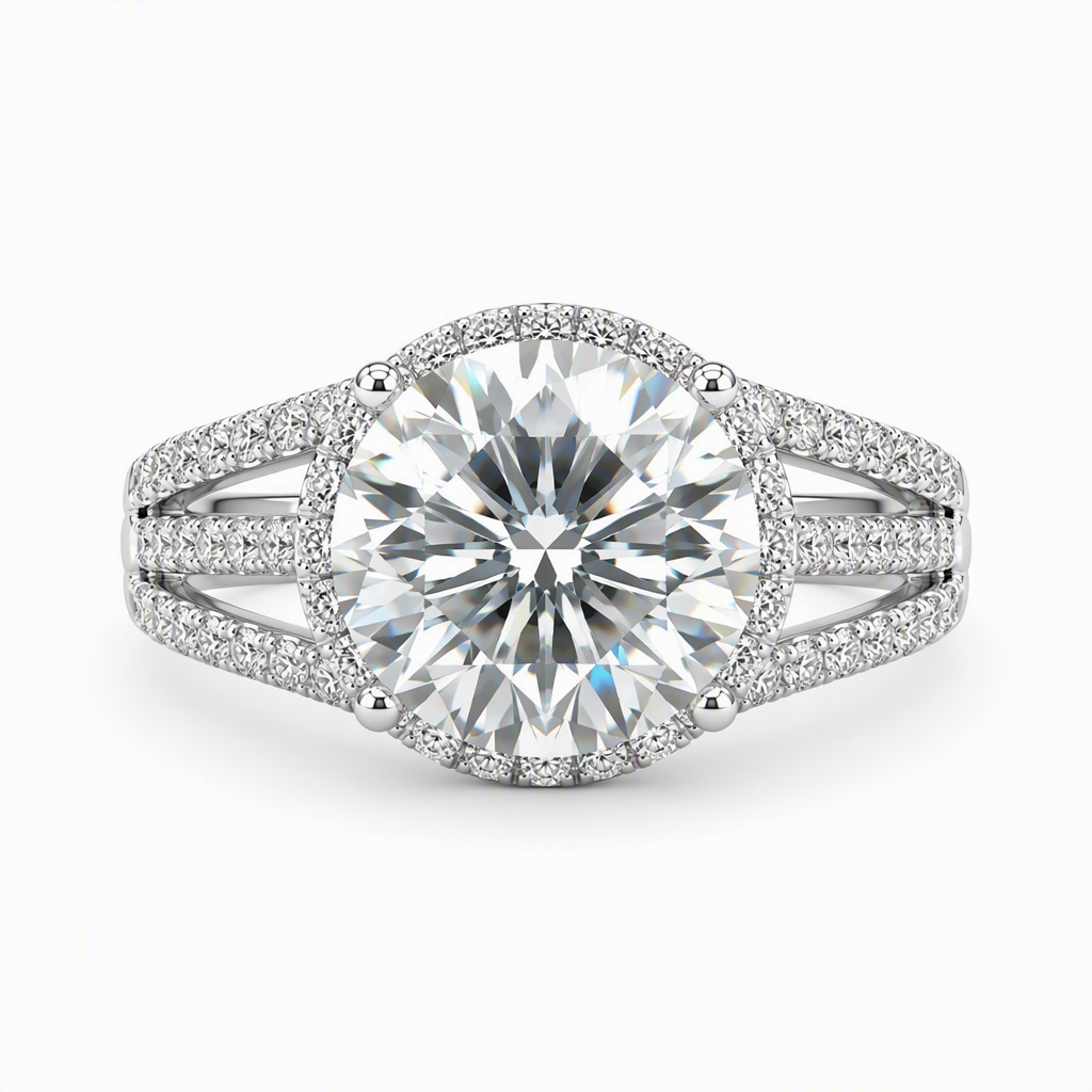 Triple band halo engagement ring side profile — bespoke Sydney CBD | Tayam Jewellery
