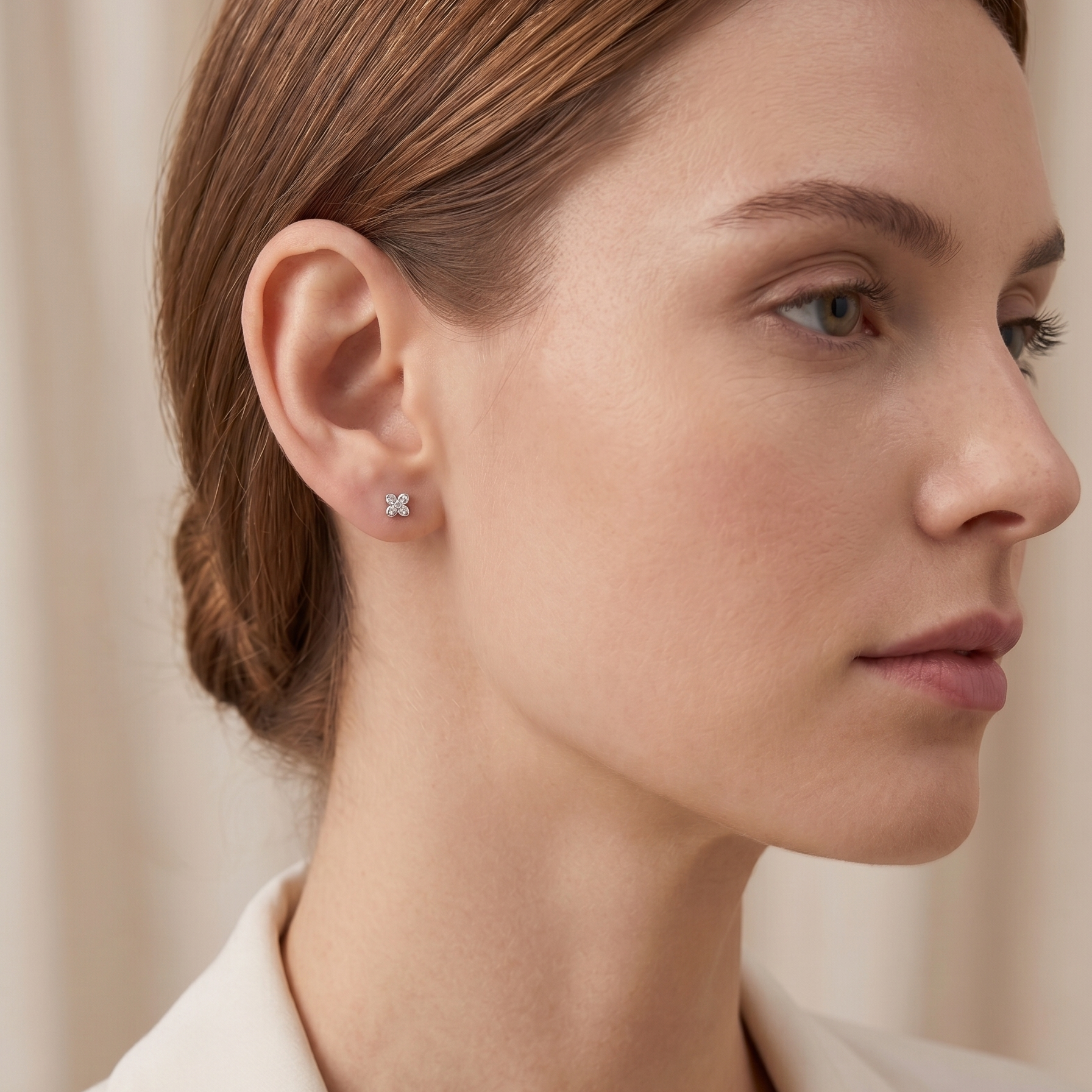 18K White Gold Mini Clover Diamond Stud Earrings (0.20ct) | Tayam Jewellery