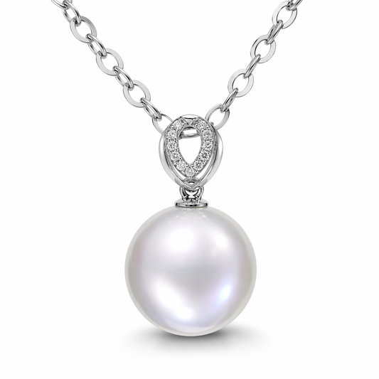 Tayam 11.5-12mm Round Australian South Sea Pearl Pendant | 18K White Gold | Natural Diamond | Sydney CBD | Tayam Jewellery