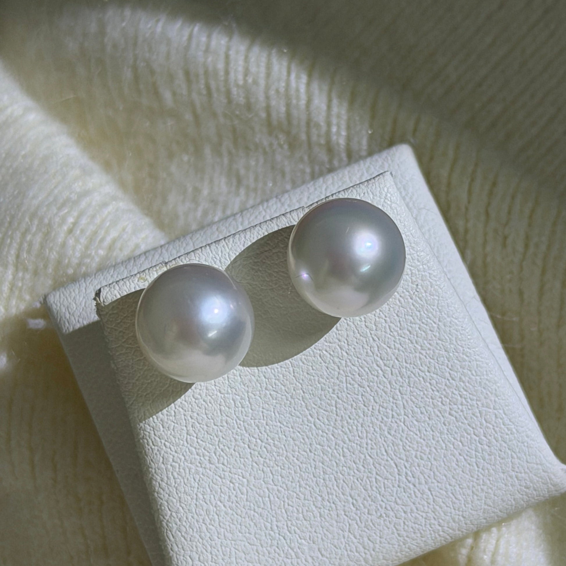 Natural untreated Australian South Sea pearl stud earrings 9-10mm AAA lustre | Tayam Jewellery Sydney CBD