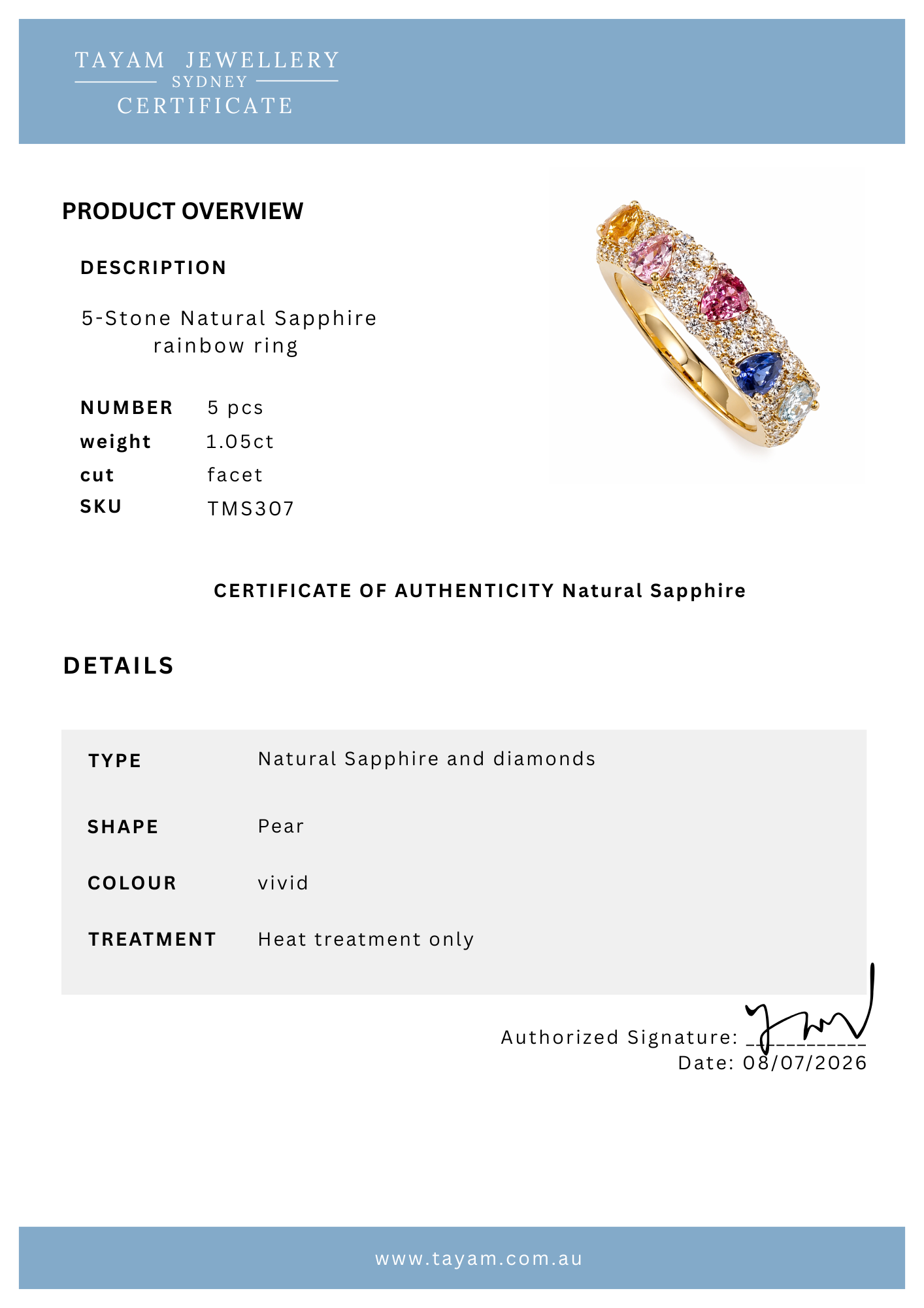 Rainbow Sapphire Ring (5-Stone Natural Sapphire) | Tayam Jewellery