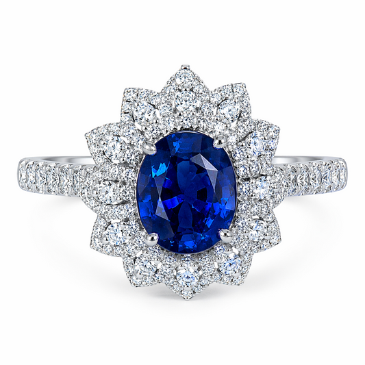 Natural Royal Blue Sapphire & Diamond Ring in 18K Gold | Sydney CBD | Tayam Jewellery