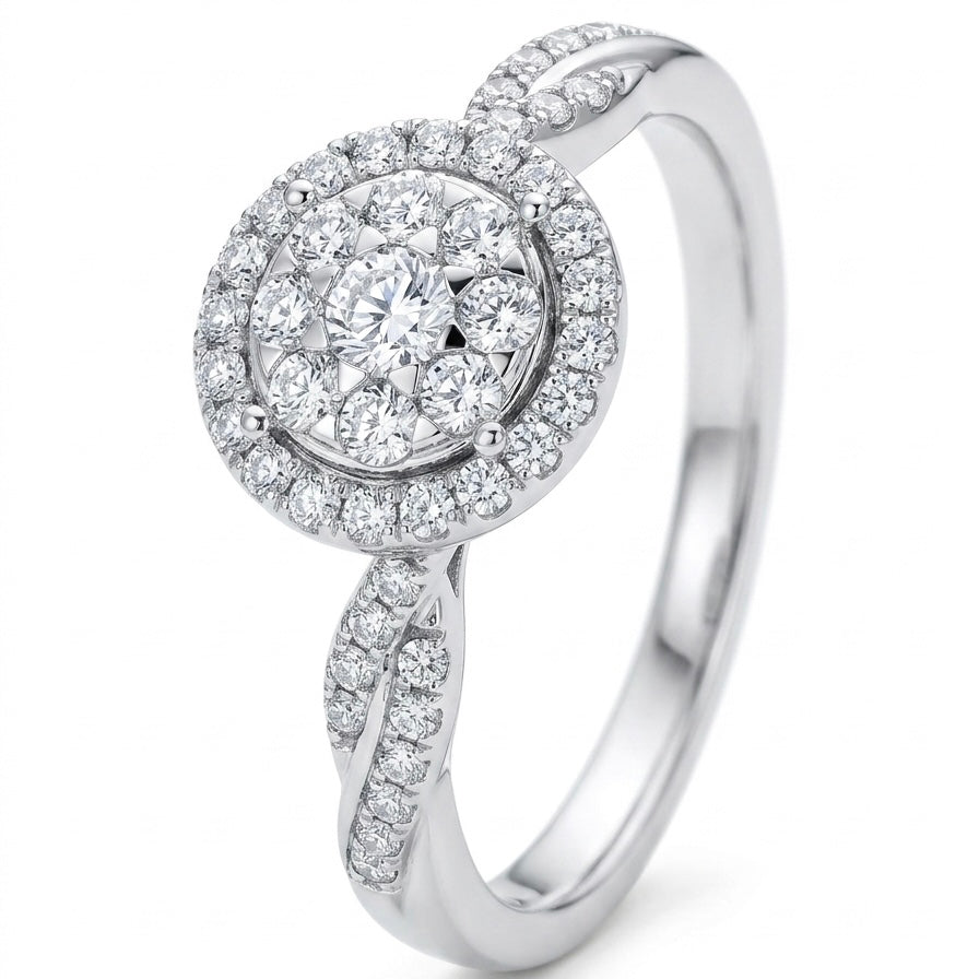 Natural diamond cluster halo twist wedding band 10K gold | Tayam Jewellery Sydney CBD