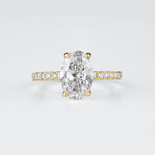 Oval Diamond Band Engagement Ring 18K Yellow Gold | Tayam Jewellery