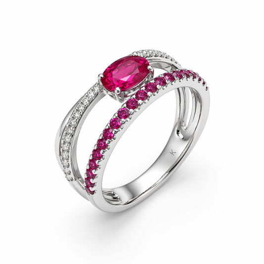Pink Ruby & Diamond Crossover Ring in 9K White Gold | Sydney CBD | Tayam Jewellery