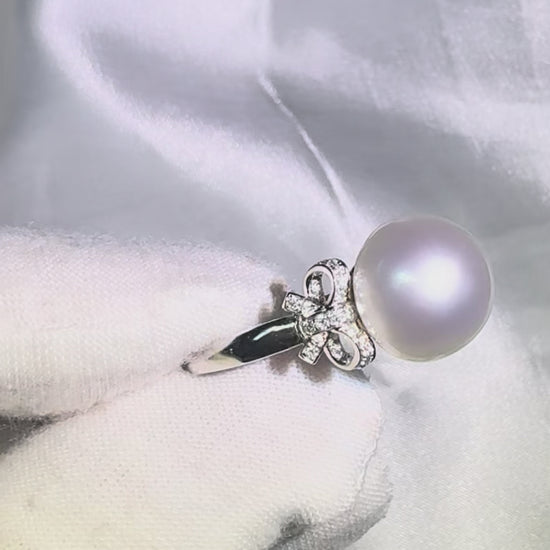Natural South Sea pearl diamond bow ring — lustre and surface detail shown | Tayam Jewellery Sydney CBD