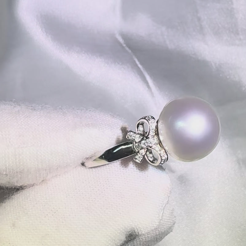 Natural South Sea pearl diamond bow ring — lustre and surface detail shown | Tayam Jewellery Sydney CBD