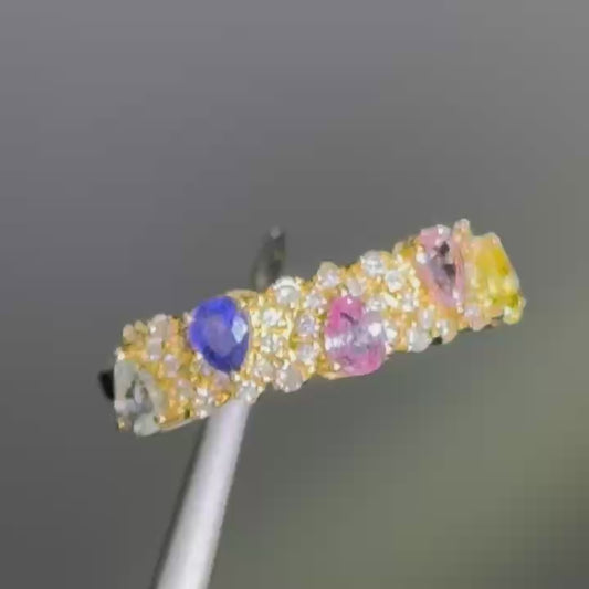 Rainbow Ribbon Fancy-Colour Sapphire & Diamond Ring in 18K Yellow Gold