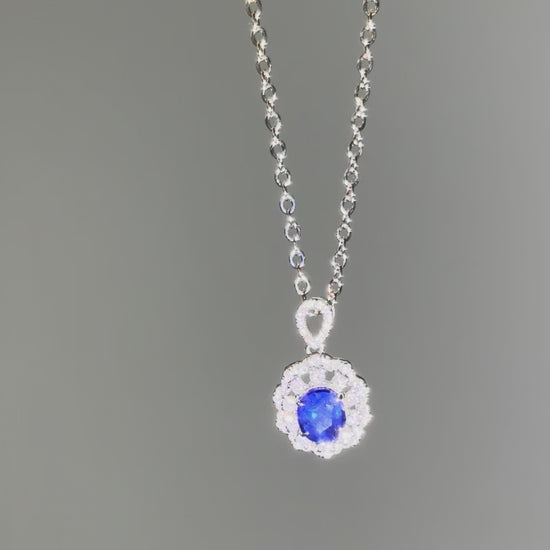 Sapphire floral pendant 0.92ct with natural diamonds — 18K white gold | Tayam Jewellery Sydney CBD