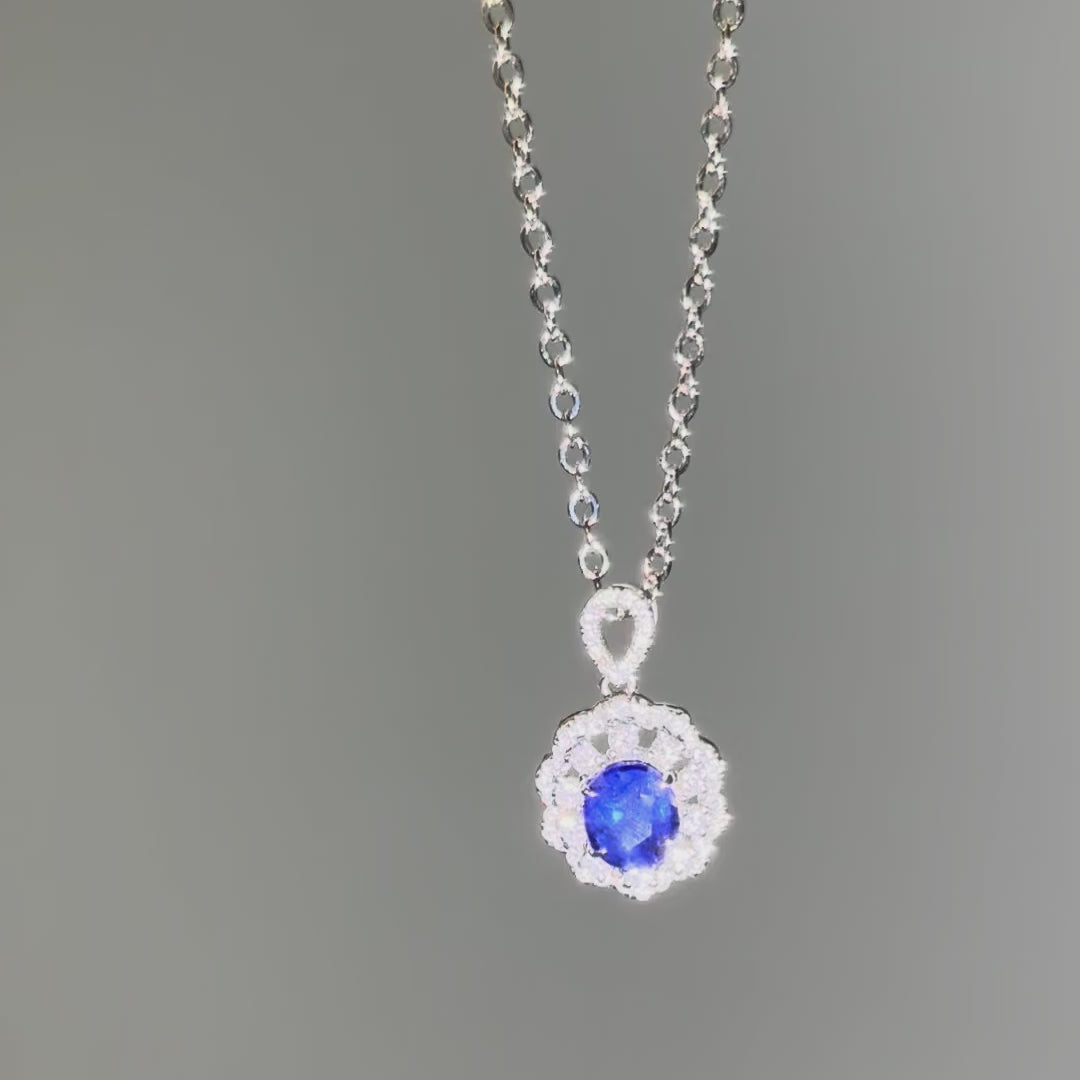 Sapphire floral pendant 0.92ct with natural diamonds — 18K white gold | Tayam Jewellery Sydney CBD