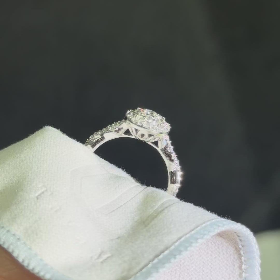 Natural diamond twist wedding band detail video — cluster halo 10K gold | Tayam Jewellery Sydney CBD