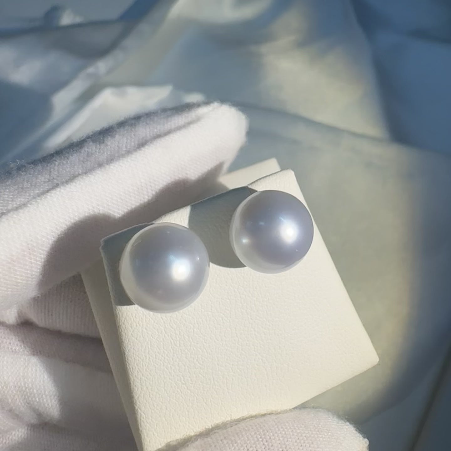 100% natural Australian South Sea pearl earrings — surface detail and lustre shown | Tayam Jewellery Sydney CBD