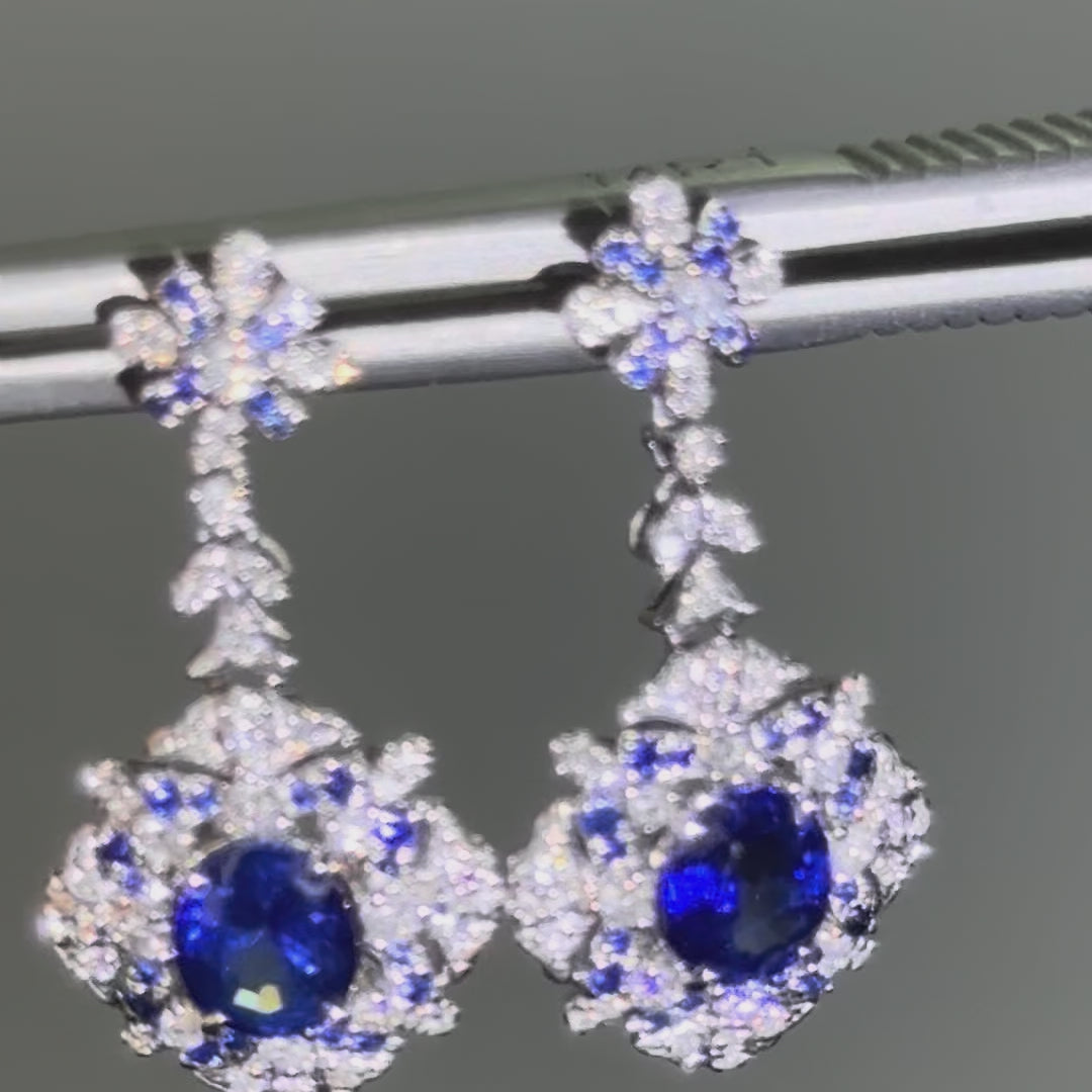 Sapphire drop earrings 1.76ct with natural diamonds — 18K white gold | Tayam Jewellery Sydney CBD